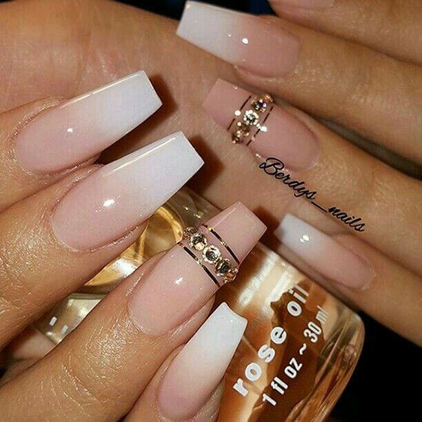 cute sparkling nude birthday manicure