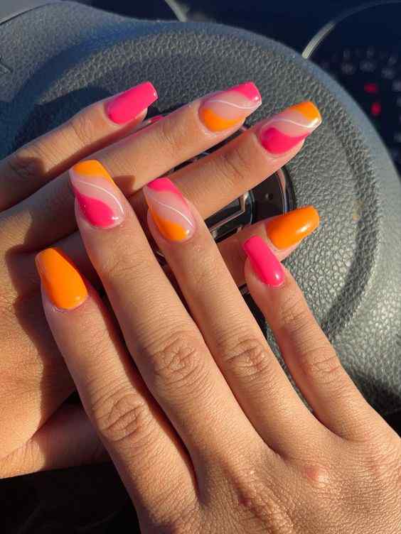 summer orange and pink nails