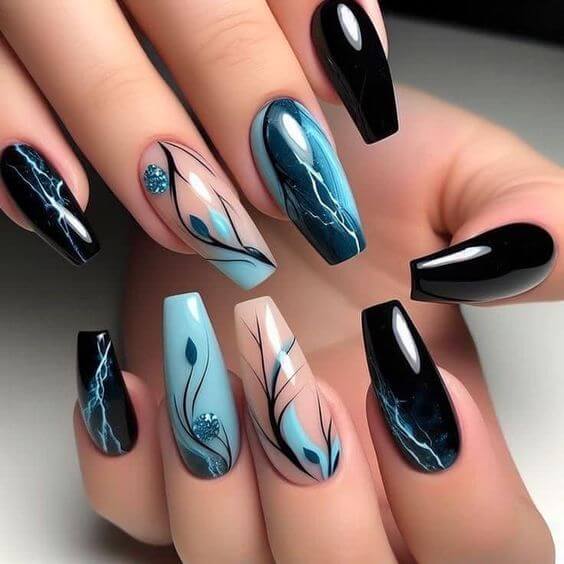black and blue nail designs