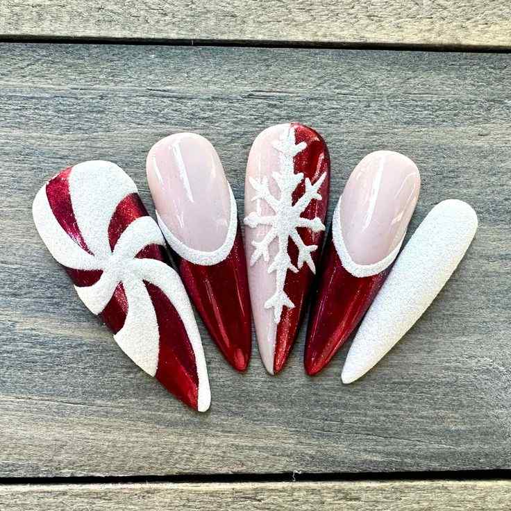 red and white christmas nails