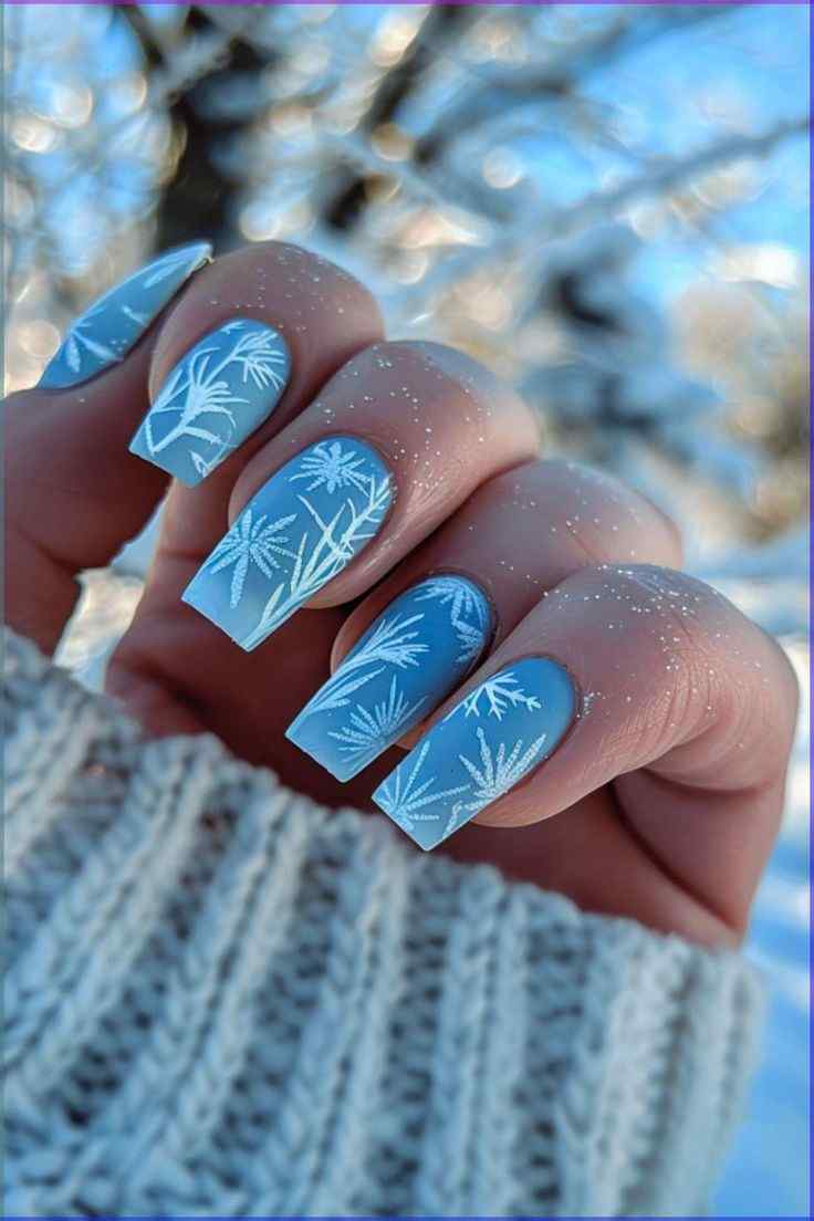blue and white christmas nail ideas