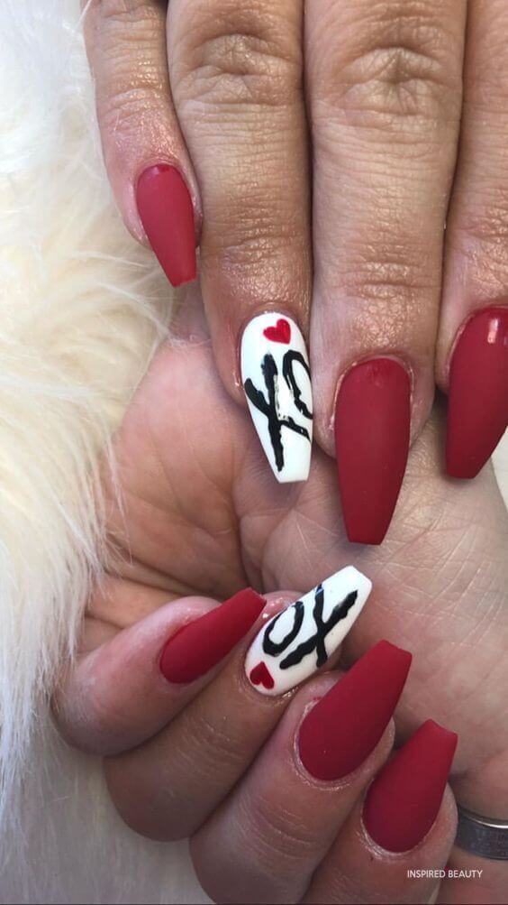 red and white valentine nails
