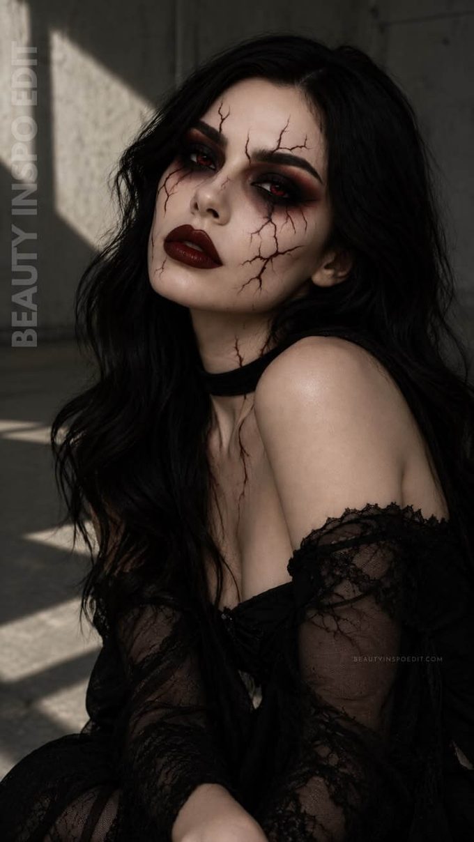 bloody Halloween makeup witch a haunting dark magic inspired beauty look for a spooky Halloween look