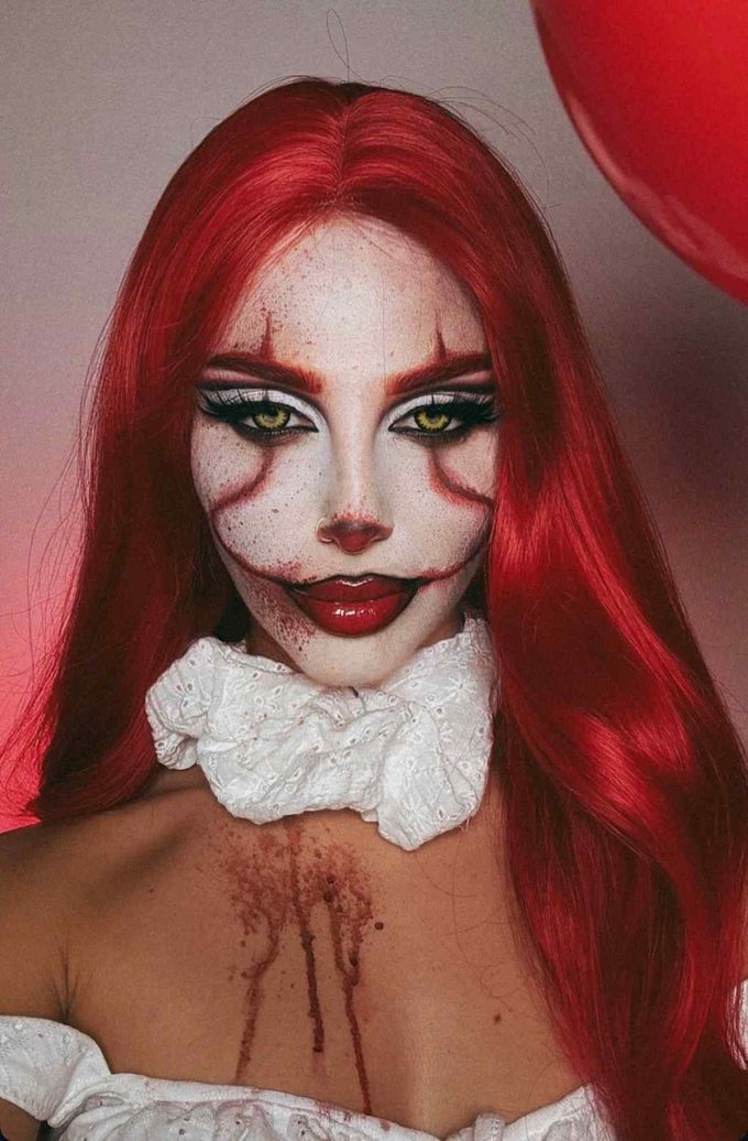 bloody Halloween makeup inspired from pennywise clown for horror Halloween transformation