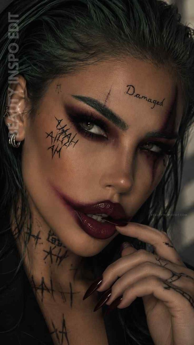 bloody Halloween makeup with a Joker inspired Halloween horror transformation