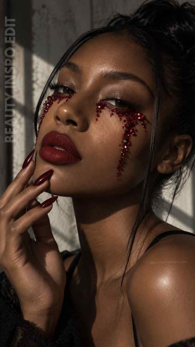 bloody Halloween makeup with beauty makeup for a a horror night Halloween parties