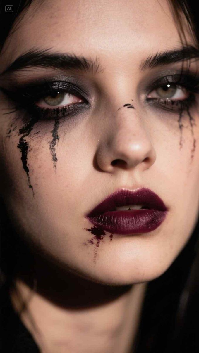 gothic eyes black bloody halloween makeup